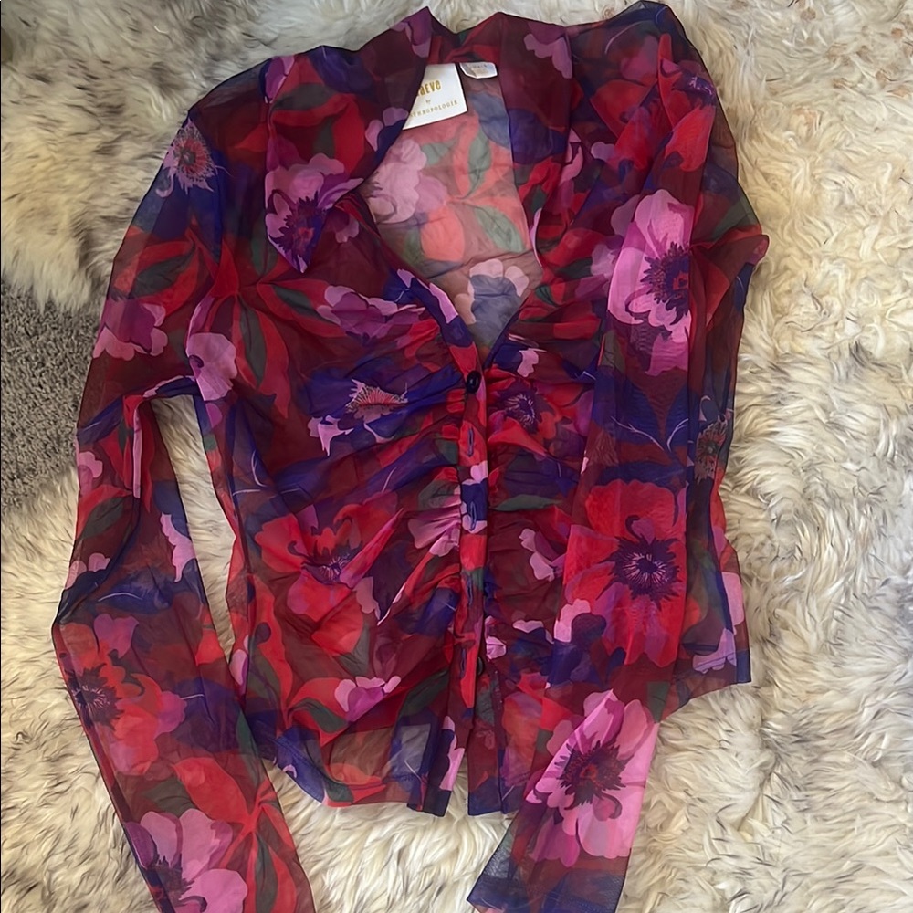 Maeve Anthropologie Sheer Floral Blouse